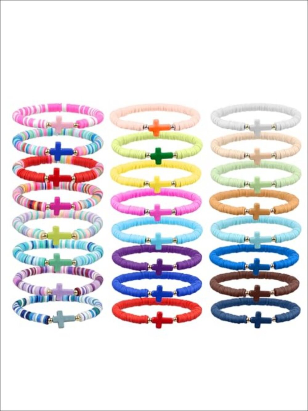 48 Pc Polymer Clay Beaded Cross Bracelets Set Elastic Christian Wristbands